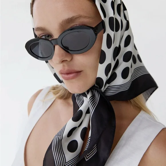 POLKA DOT SATIN HEAD SCARF - Picture 1 of 16